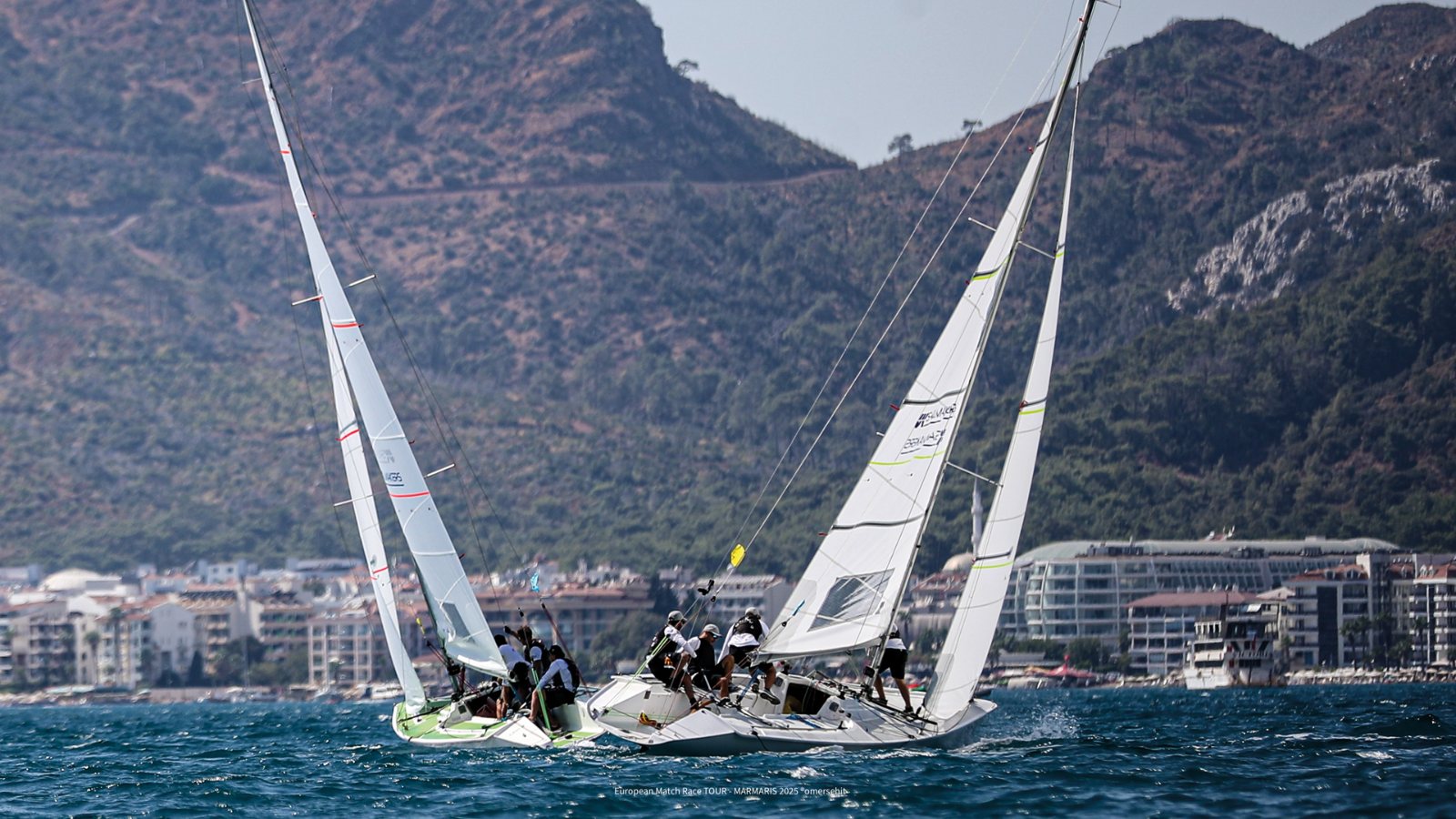 Boats sailing side by side in a match race, Marmaris